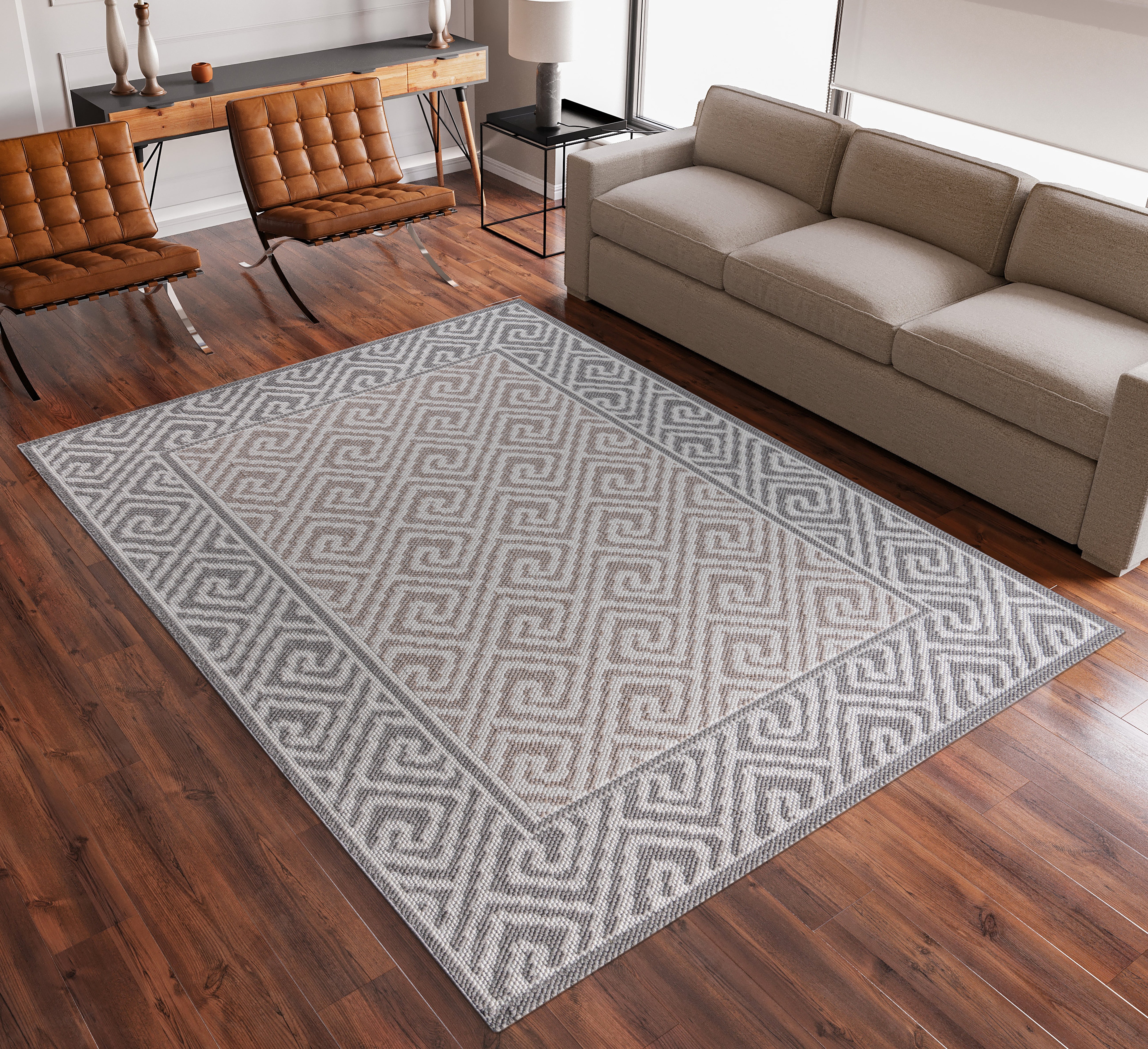 Machine Washable Rugs 5'x8', 8'x10' Blue/Tan Serena Jacquard