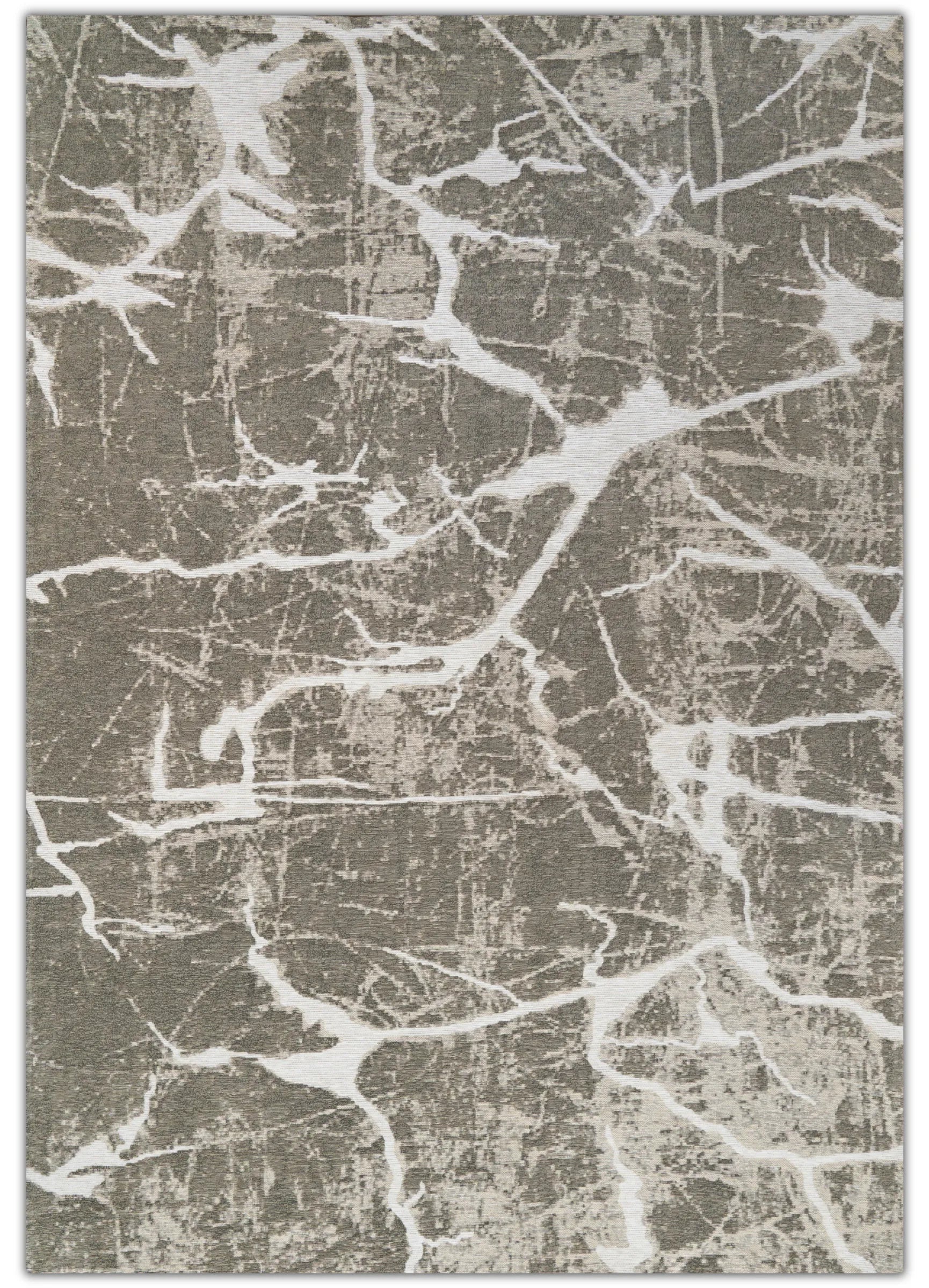 Textured rug with abstract pattern on a neutral background