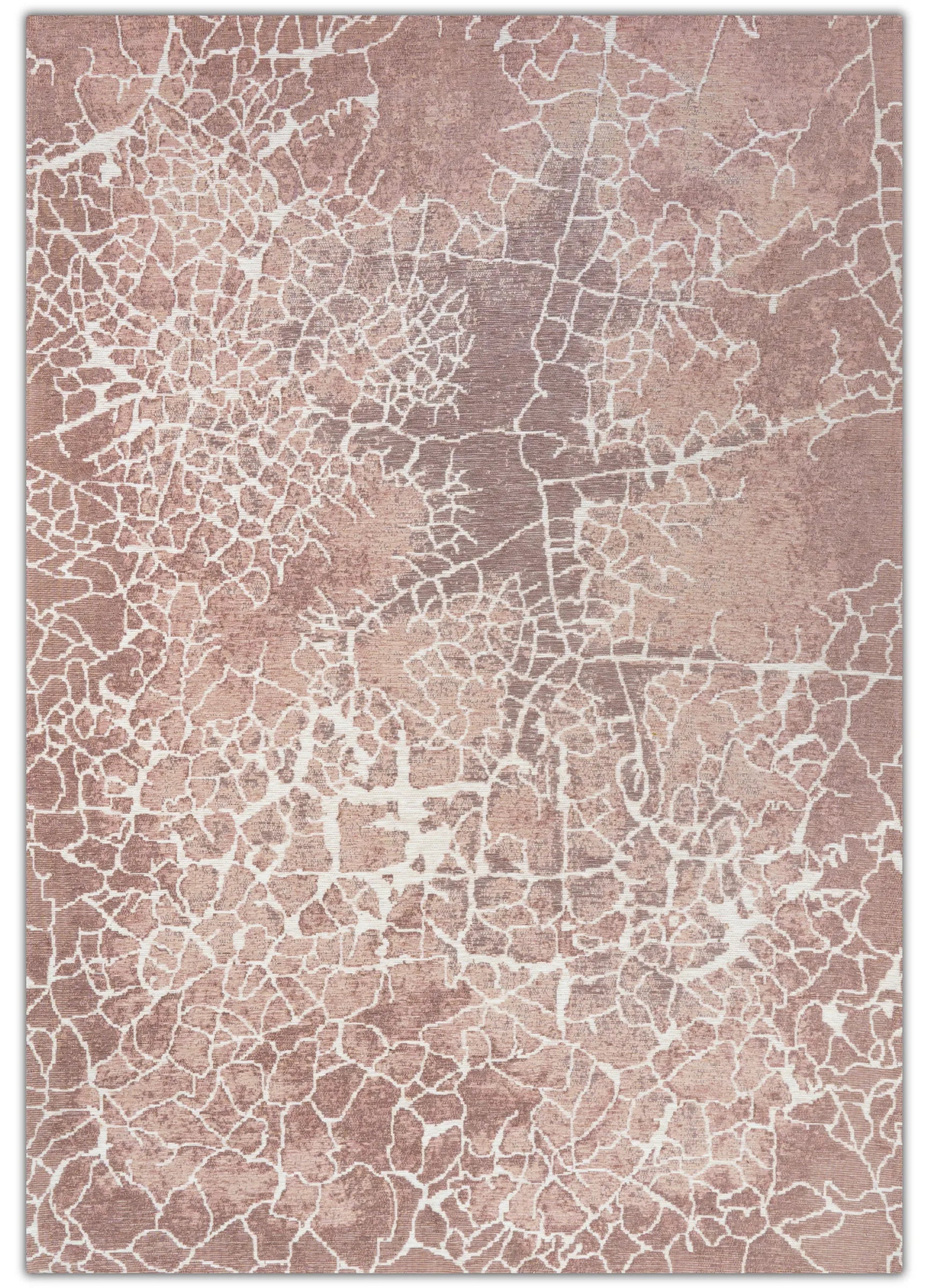 Textured pink and beige area rug with a subtle pattern