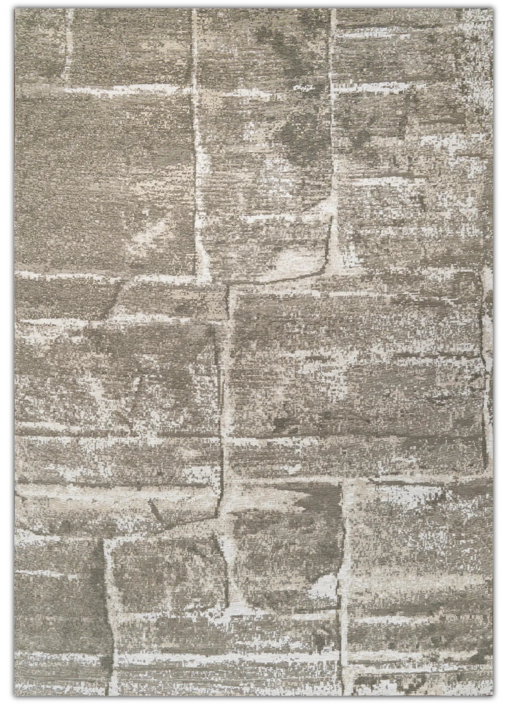 Textured area rug with a geometric pattern in neutral colors