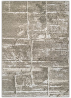 Textured area rug with a geometric pattern in neutral colors