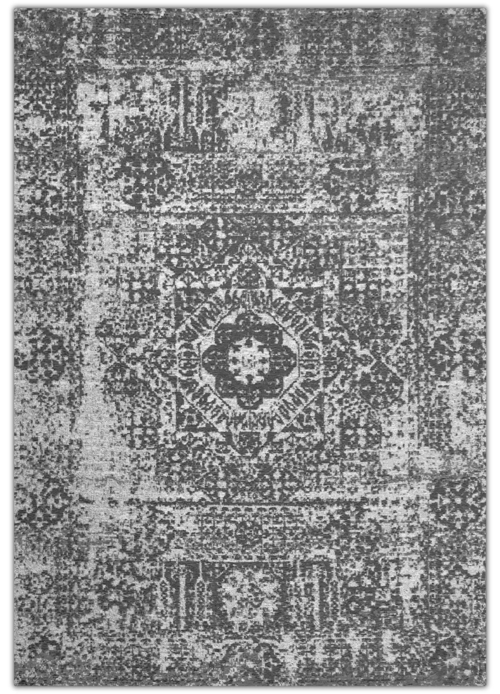 Gray area rug with a vintage pattern