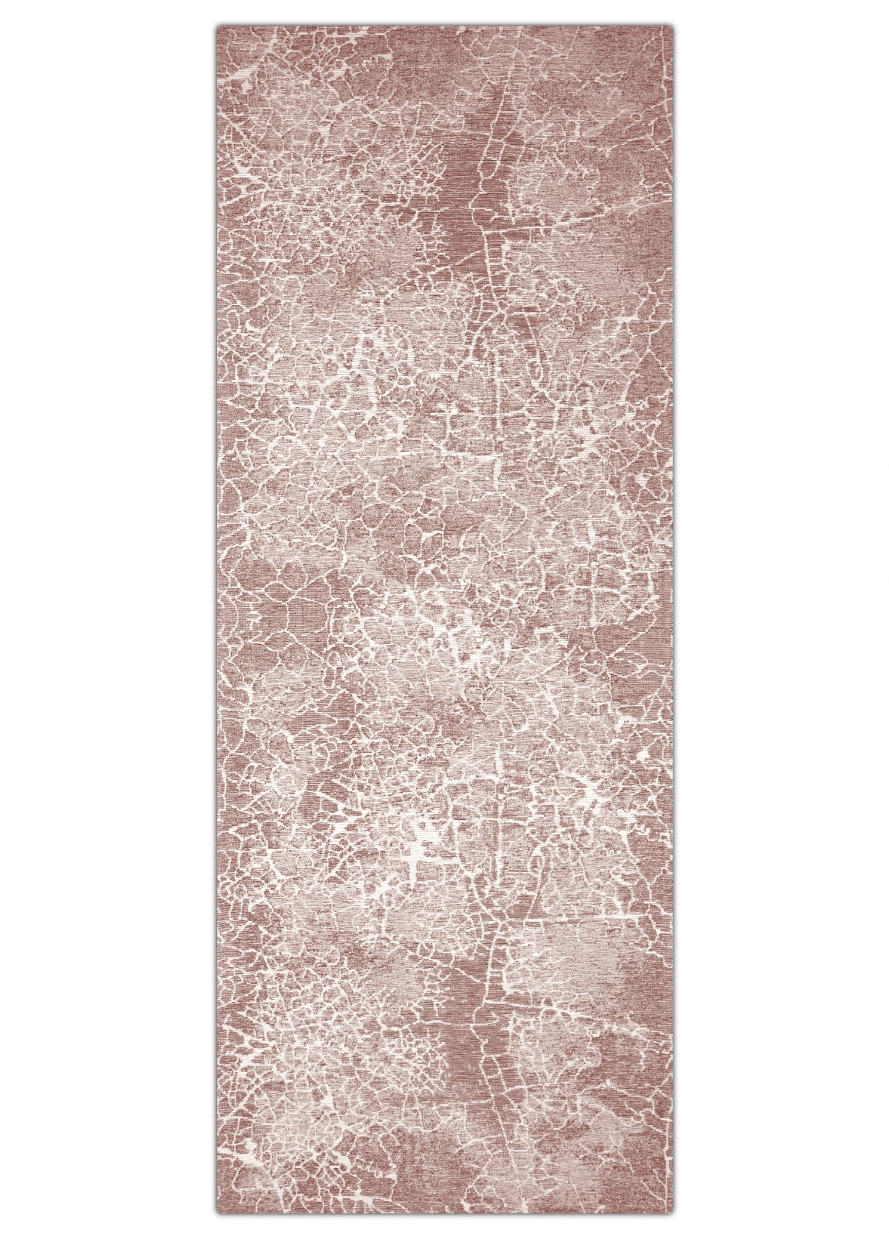 Long rectangular rug with a textured pattern on a white background