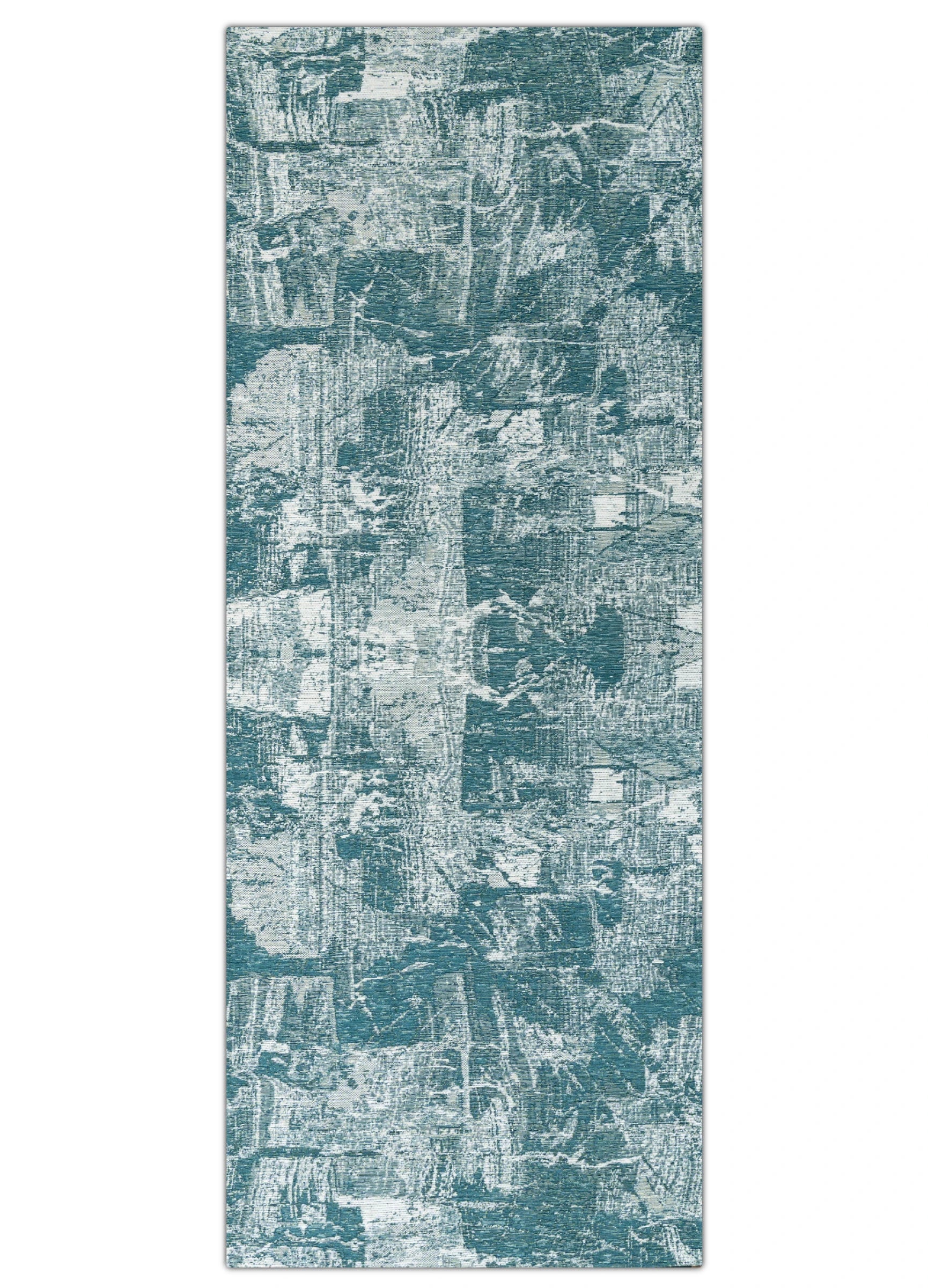 Teal patterned rug on a white background