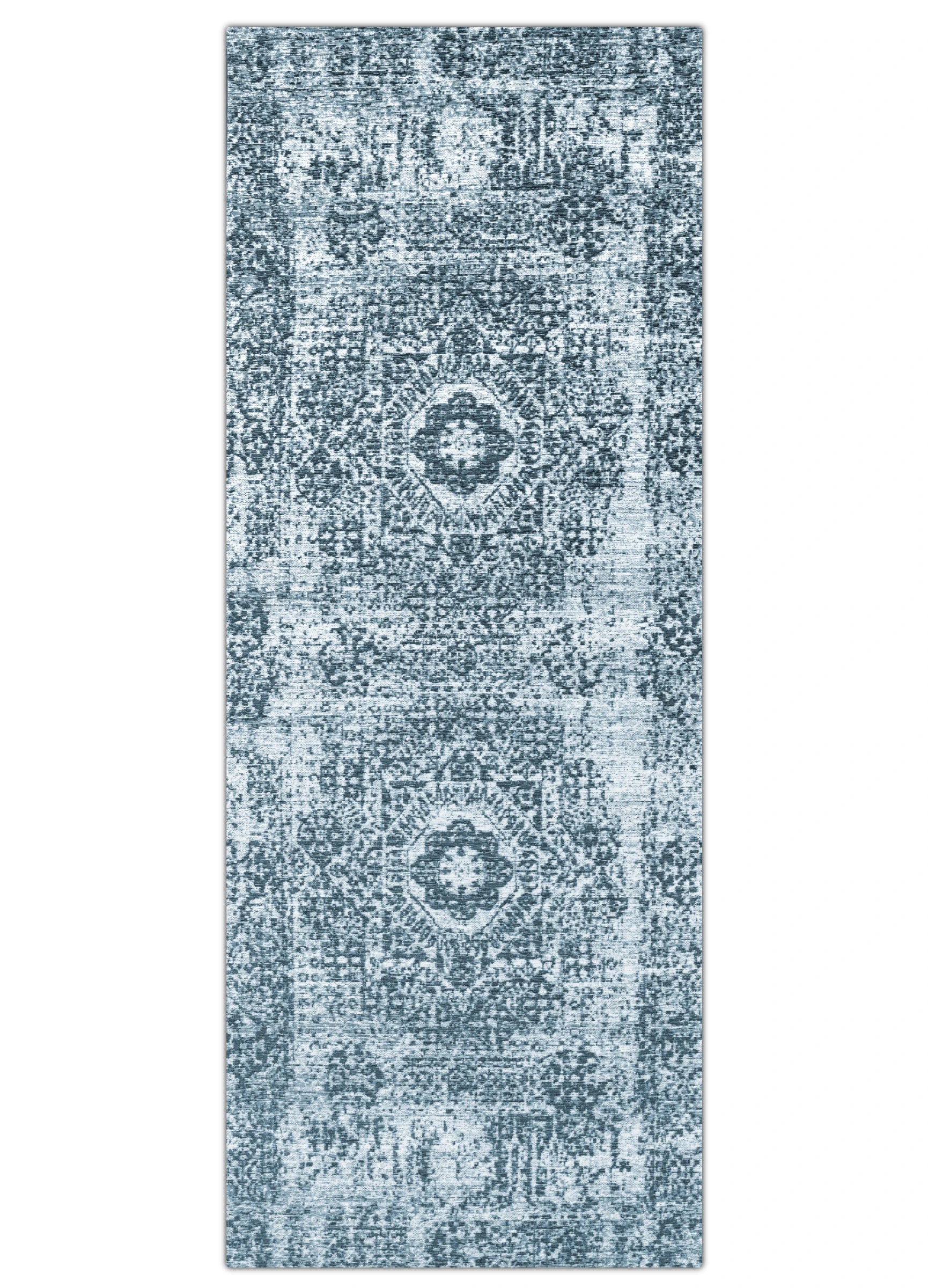 Blue patterned rug on a white background