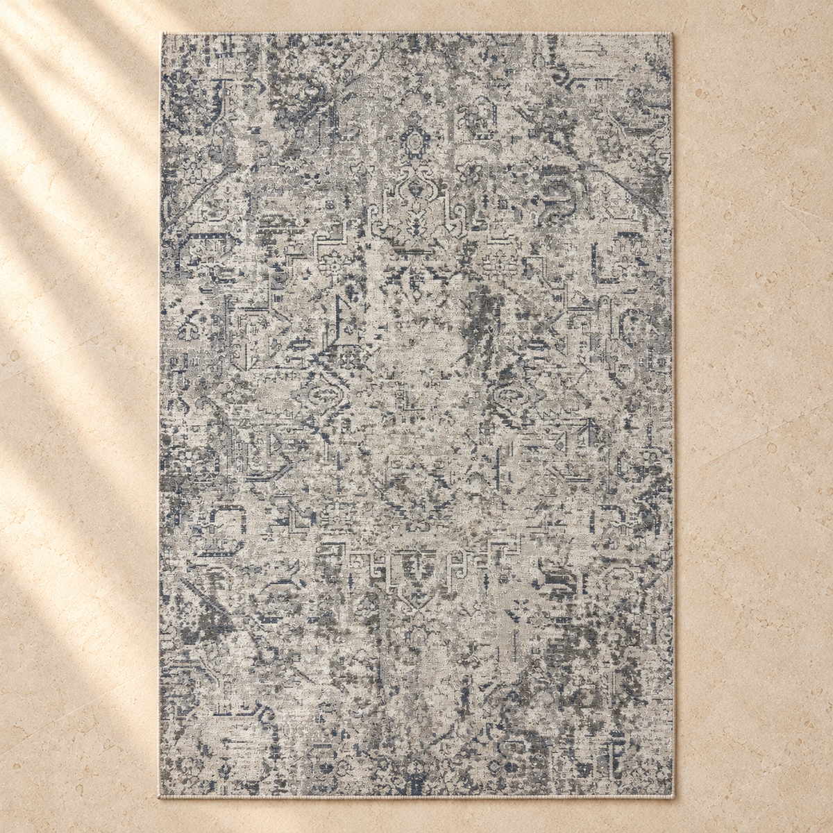 Multicolor Traveler Machine Washable Rug — full rug in soft daylight
