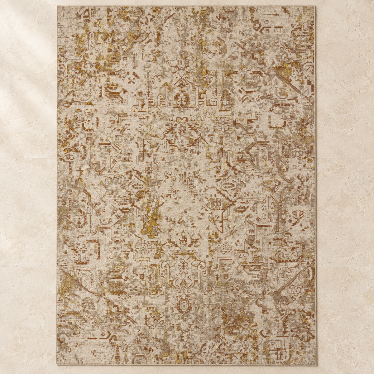 Rust Traveler Machine Washable Rug — full rug in soft daylight