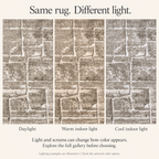 Stoned Machine Washable Rug — illustrative appearance under different lighting