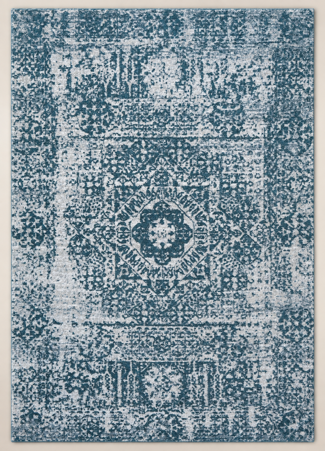Vintage Vibe Machine Washable Rug — full rug in soft daylight