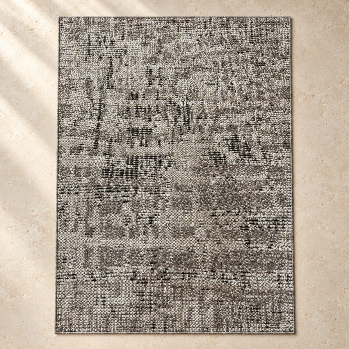 Gray Stone Machine Washable Rug — full rug in soft daylight