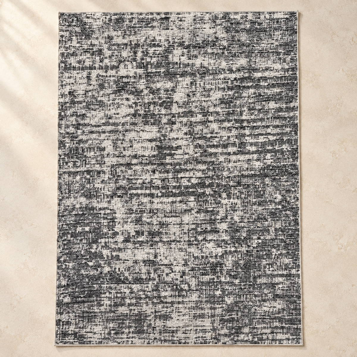 Gray Granite Machine Washable Rug — full rug in soft daylight