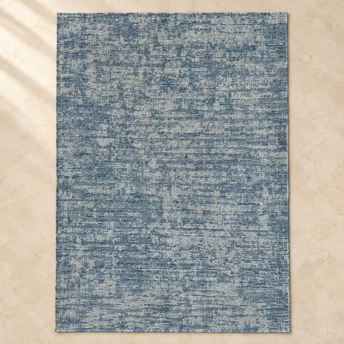Light Blue Machine Washable Rug — full rug in soft daylight
