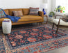 Jaquard Sultan | Living Room Lifestyle View | Reds & Blues | Traditional Design | 8x10 | Machine Washable | Washable Area Rug | Kitchen | Bedroom | Living Room | Entry Way | Patio | Mother Ruggers | High Traffic | Pet Friendly | Kid Friendly  | Anit-Slip