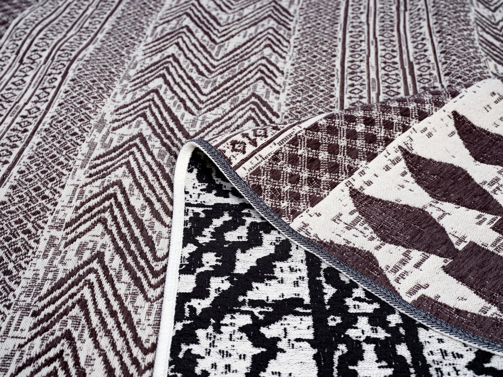 Washable Area rug | Simon & Yildirim Reversible Play | Red Wine & White with Reversible Black & White Close-up | 5x8 | By MotherRuggers.com | Machine Washable | Jacquard Woven | Uniquely Reversible | Pet Friendly | Kid Friendly | Machine Wash | Line Dry | Living Room | Covered Patio | Entry Way | Bedroom | High-Traffic | Three-year warranty with proper care | Shake or light Vacuum | Machine Wash as needed | Dry Flat or Line Dry | Dries fast