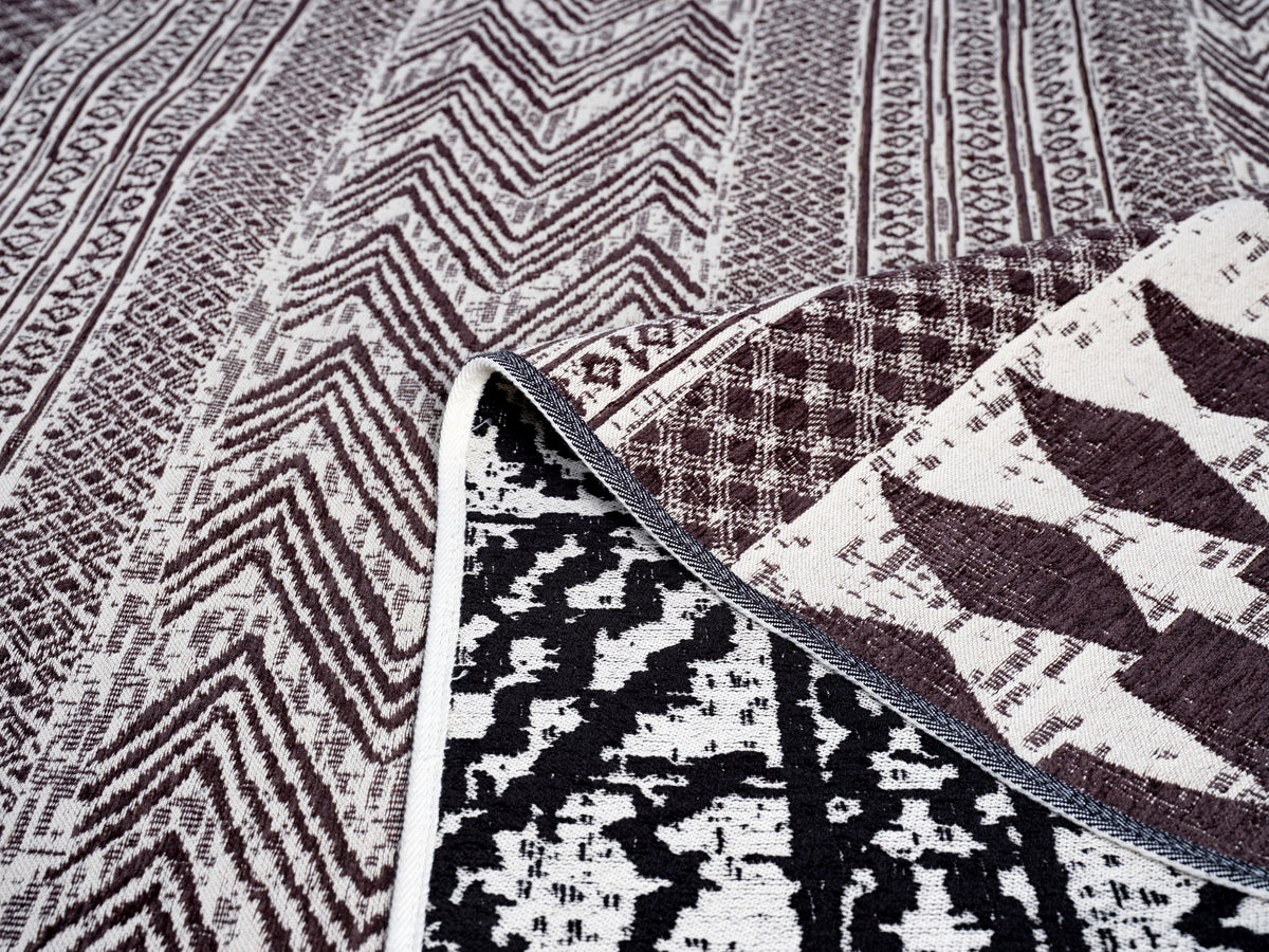 Washable Area rug | Simon & Yildirim Reversible Play | Red Wine & White with Reversible Black & White Close-up | 5x8 | By MotherRuggers.com | Machine Washable | Jacquard Woven | Uniquely Reversible | Pet Friendly | Kid Friendly | Machine Wash | Line Dry | Living Room | Covered Patio | Entry Way | Bedroom | High-Traffic | Three-year warranty with proper care | Shake or light Vacuum | Machine Wash as needed | Dry Flat or Line Dry | Dries fast