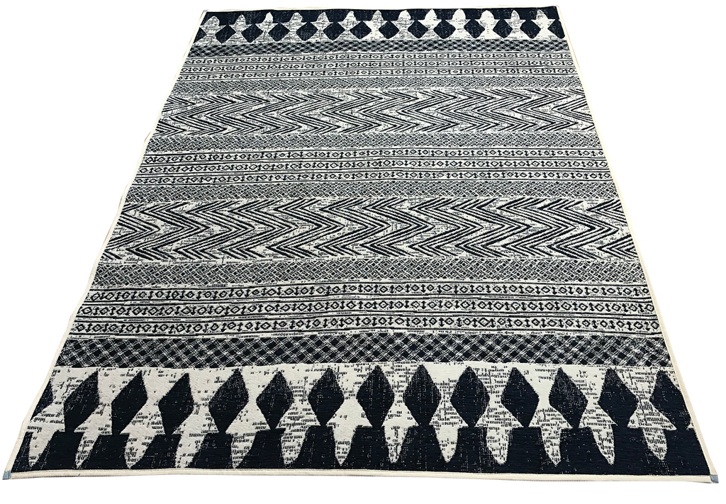 Washable Area rug | Simon & Yildirim Reversible Wink | Black and White Zig-Zag | 9x11 | By MotherRuggers.com | Machine Washable | Jacquard Woven | Uniquely Reversible | Pet Friendly | Kid Friendly | Machine Wash | Line Dry | Living Room | Covered Patio | Entry Way | Bedroom | High-Traffic | Three-year warranty with proper care | Shake or light Vacuum | Machine Wash as needed | Dry Flat or Line Dry | Dries fast