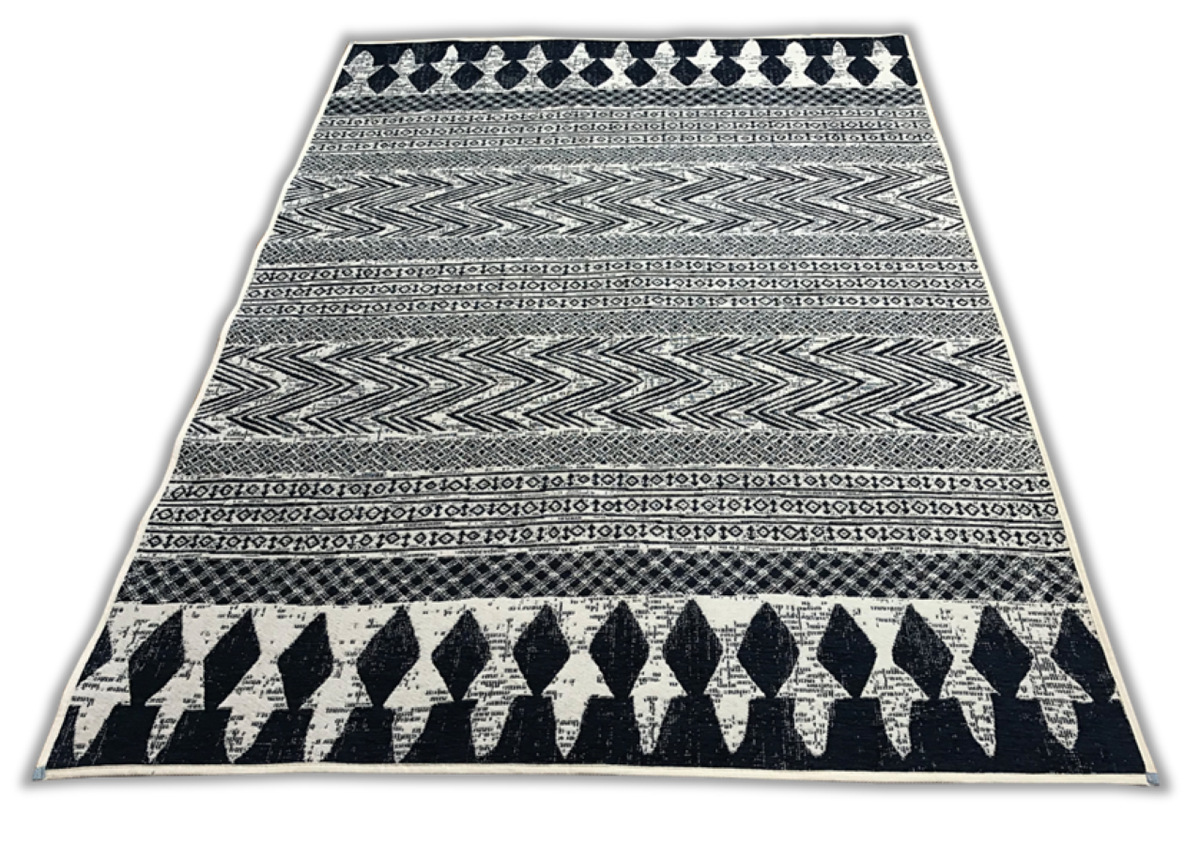 Washable Area rug | Simon & Yildirim Reversible Wink | Black & White Zig-zag | 5x8 | By MotherRuggers.com | Machine Washable | Jacquard Woven | Uniquely Reversible | Pet Friendly | Kid Friendly | Machine Wash | Line Dry | Living Room | Covered Patio | Entry Way | Bedroom | High-Traffic | Three-year warranty with proper care | Shake or light Vacuum | Machine Wash as needed | Dry Flat or Line Dry | Dries fast