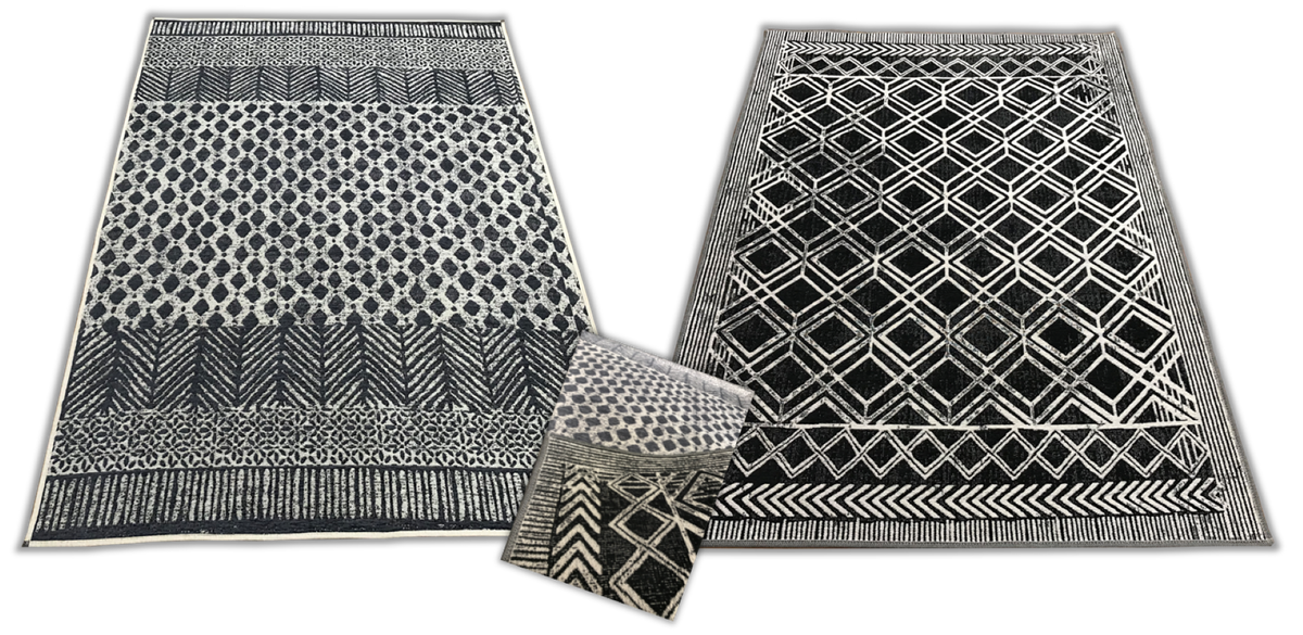 Washable Area rug | Simon & Yildirim Reversible Flip | Black & Beige Dual View | 9x11 | By MotherRuggers.com | Machine Washable | Jacquard Woven | Uniquely Reversible | Pet Friendly | Kid Friendly | Machine Wash | Line Dry | Living Room | Covered Patio | Entry Way | Bedroom | High-Traffic | Three-year warranty with proper care | Shake or light Vacuum | Machine Wash as needed | Dry Flat or Line Dry | Dries fast