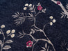 Washable Area rug | The Jacquard Lurex Peacock | Peacock & Floral Pattern with Navy & Beige Branch Close-Up Detail View | 5x8 | By MotherRuggers.com | Machine Washable | Jacquard Woven | Pet Friendly | Kid Friendly | Machine Wash | Line Dry | Living Room | Kitchen | Bedroom | High-Traffic | Anti-Slip | Three-year warranty with proper care | Shake or light Vacuum | Machine Wash as needed | Dry Flat or Line Dry | Dries fast