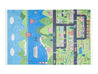 Rugaroos Air, Sea & Land Kid's Machine Washable Play Rug | Blue water with Green rolling hill backdrop with town streets | Side View | 4x6 | Mother Ruggers | Washable Rugs | Kid's Rugs | Eco Friendly Rug| Pet Friendly | Kid Friendly | Machine Wash | Line Dry | Bedroom | High-Traffic | Two-year warranty with proper care | Shake or light Vacuum | Machine Wash as needed | Dry Flat or Line Dry | Dries fast | Hand Drawn - Digitally Printed | Velvet | Easy- Clean 