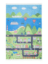 Rugaroos Air, Sea & Land Kid's Machine Washable Play Rug | Blue water with Green rolling hill backdrop with town street | 4x6 | Mother Ruggers | Washable Rugs | Kid's Rugs | Eco Friendly Rug| Pet Friendly | Kid Friendly | Machine Wash | Line Dry | Bedroom | High-Traffic | Two-year warranty with proper care | Shake or light Vacuum | Machine Wash as needed | Dry Flat or Line Dry | Dries fast | Hand Drawn - Digitally Printed | Velvet | Easy- Clean |
