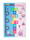 Rugaroos Hopscotch Road Kid's Machine Washable Play Rug | Colorful Hopscotch Board with Princess decorations on 1/2 & Road and Truck boarder on Blue on 1/2 | 4x6 | Mother Ruggers | Washable Rugs | Kid's Rugs | Eco Friendly Rug| Pet Friendly | Kid Friendly | Machine Wash | Line Dry | Bedroom | High-Traffic | Two-year warranty with proper care | Shake or light Vacuum | Machine Wash as needed | Dry Flat or Line Dry | Dries fast | Hand Drawn - Digitally Printed | Velvet | Easy- Clean