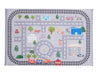 Rugaroos Round the Town Kid's Machine Washable Play Rug | Train tracks surrounding Downtown on Light Gray | 4x6 | Mother Ruggers | Washable Rugs | Kid's Rugs | Eco Friendly Rug| Pet Friendly | Kid Friendly | Machine Wash | Line Dry | Bedroom | High-Traffic | Two-year warranty with proper care | Shake or light Vacuum | Machine Wash as needed | Dry Flat or Line Dry | Dries fast | Hand Drawn - Digitally Printed | Velvet | Easy- Clean