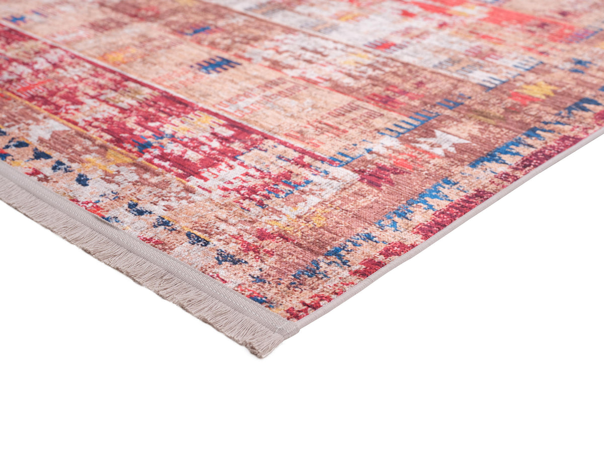 Area rug | Chennie Chic Sarah |5x8 | 3x8 Runner | By MotherRuggers.com | Machine Washable | Chenille Woven | Accent Brick Red | Mulitcolor | Pet Friendly | Kid Friendly | Machine Wash Line Dry | Living Room | Kitchen | Bedroom | Moderate Traffic | High Traffic mat recommended | Three-year warranty with proper care | Shake or light Vacuum | Machine Wash as needed | Dry Flat or Line Dry | Dries fast