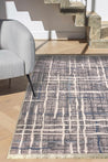 Area rug | Chennie Chic Slate |5x8 | By MotherRuggers.com | Machine Washable | Chenille Woven | Unstructured Line Design | Gray | Fine light blue lines| Thick Off-White Lines |Pet Friendly | Kid Friendly | Machine Wash | Line Dry | Living Room | Kitchen | Bedroom | Moderate Traffic | High Traffic mat recommended | Three-year warranty with proper care | Shake or light Vacuum | Machine Wash as needed | Dry Flat or Line Dry | Dries fast