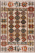 Area rug | Chennie Chic Chill 5 x 8 | By Mother Ruggers.com | Machine Washable | Chenille Woven | Tan | White | Orange Accents | Red Accents| Brown | Vintage |Worn| Multi Color |Various shapes |Pet Friendly | Kid Friendly | Machine Wash Line Dry | Living Room | Kitchen | Bedroom | Moderate Traffic | High Traffic mat recommended | Three year warranty with proper care | Shake or light Vacuum | Machine Wash | Dry Flat or Line Dry | Dries fast