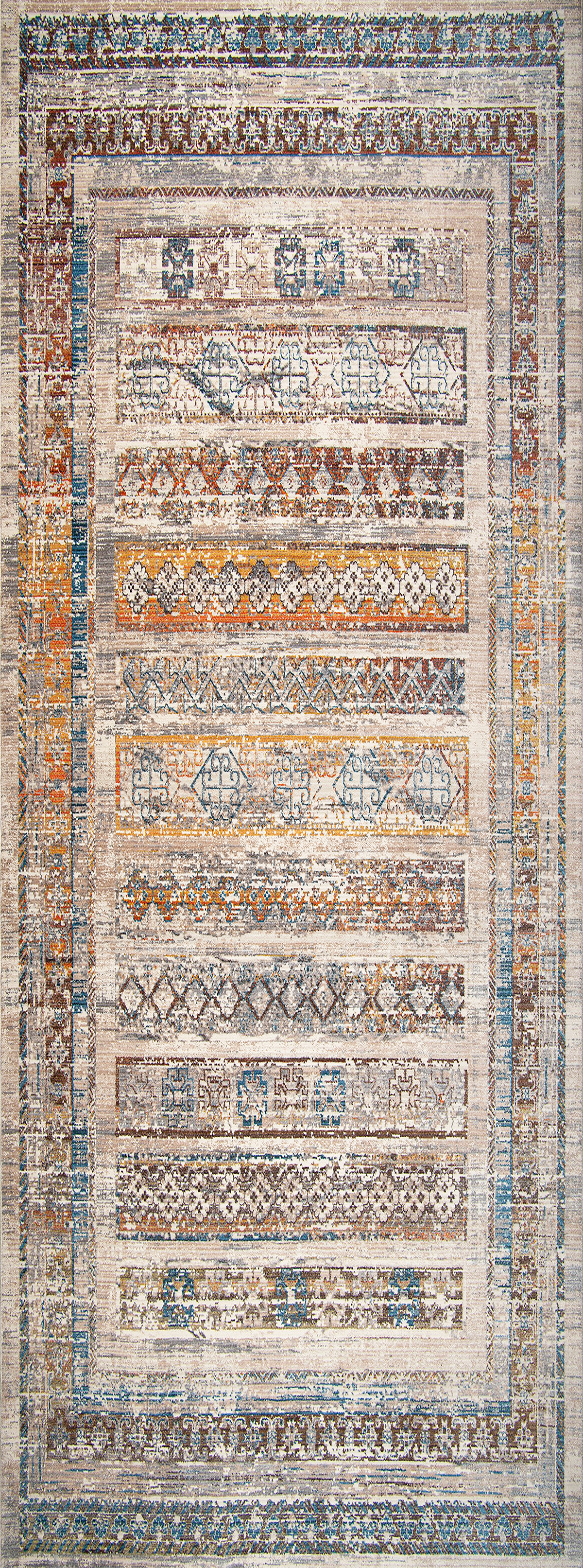 Area rug | Chennie Chic Boho 5 x 8 | By Mother Ruggers.com | Machine Washable | Chenille Woven | Vintage | Blue  | Beige | Orange | Multi Colored | Bordered | Different shapes and designs |Pet Friendly | Kid Friendly | Machine Wash Line Dry | Living Room | Kitchen | Bedroom | Moderate Traffic | High Traffic mat recommended | Three year warranty with proper care | Shake or light Vacuum | Machine Wash | Dry Flat or Line Dry | Dries fast