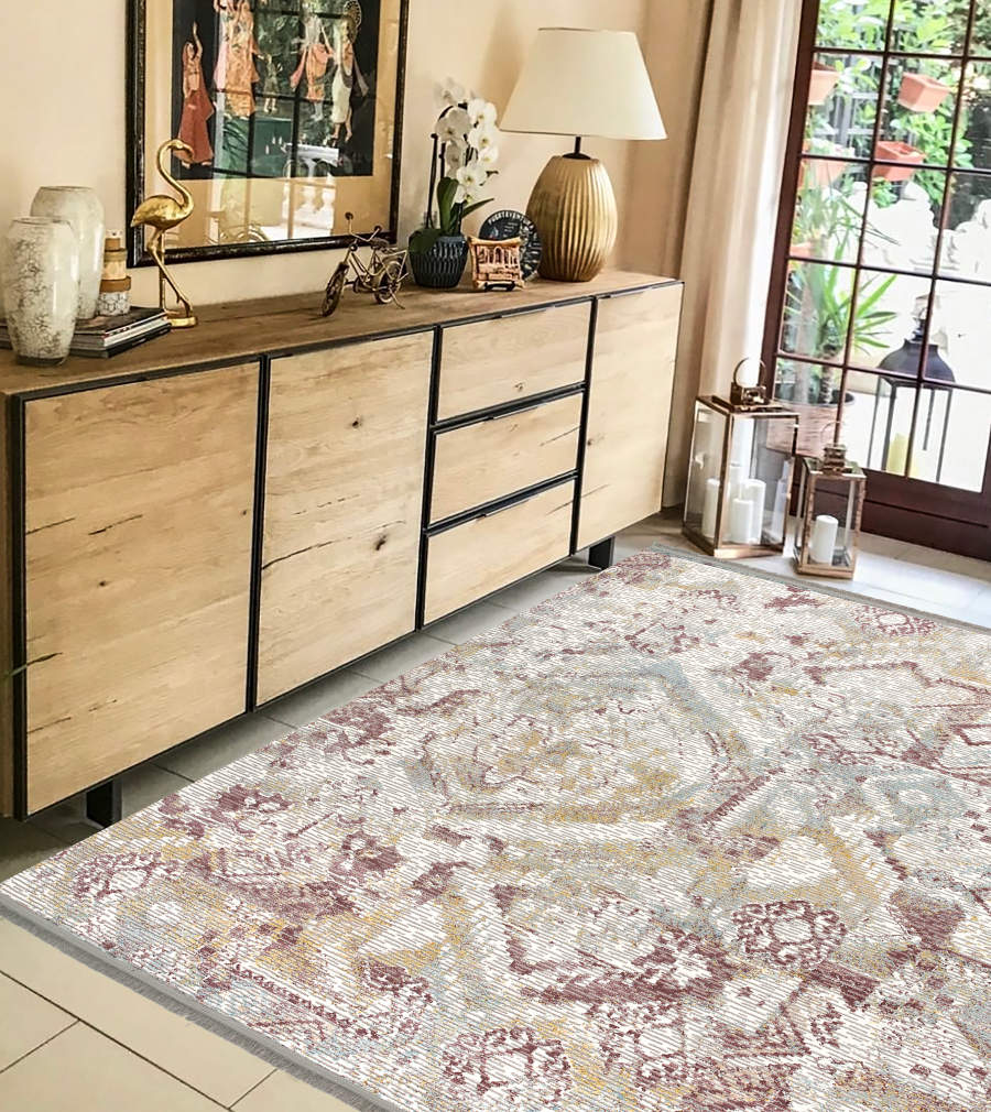 Area rug | Chennie Chic Zoe |5x8 |3x8 Runner | By MotherRuggers.com | Machine Washable | Chenille Woven | Faded | Vintage | Delicate Design multicolor faded | Slight Brick | Slight of Yellow | Mainly cream | Pet Friendly | Kid Friendly | Machine Wash | Line Dry | Living Room | Kitchen | Bedroom | Moderate Traffic | High Traffic mat recommended | Three-year warranty with proper care | Shake or light Vacuum | Machine Wash as needed | Dry Flat or Line Dry | Dries fast