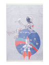 Rugaroos Space Man Kid's Machine Washable Play Rug | Astronaut with paper plane sitting on Navy Globe overlaid with Rocket ship on Light Gray | 4x6 | Mother Ruggers | Washable Rugs | Kid's Rugs | Eco Friendly Rug| Pet Friendly | Kid Friendly | Machine Wash | Line Dry | Bedroom | High-Traffic | Two-year warranty with proper care | Shake or light Vacuum | Machine Wash as needed | Dry Flat or Line Dry | Dries fast | Hand Drawn - Digitally Printed | Velvet | Easy- Clean